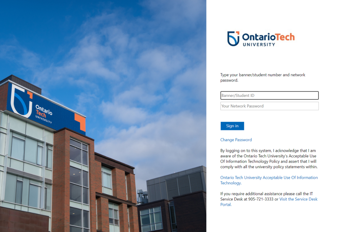 Ontario tech login page screenshot